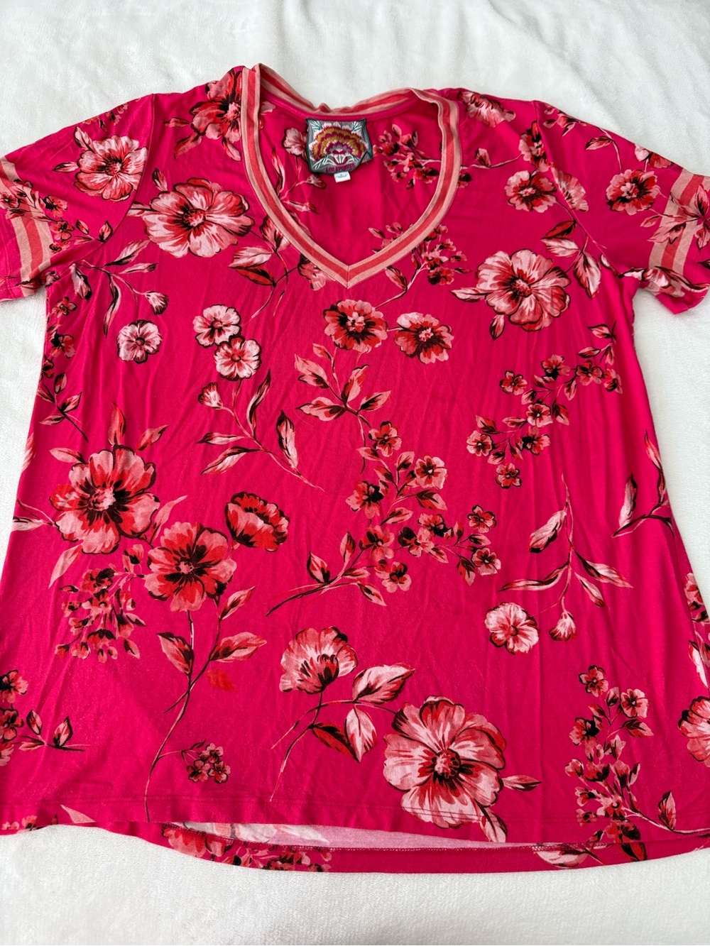 Johnny Was The Janie Favorite Short Sleeve V-Neck Top Size Large E06